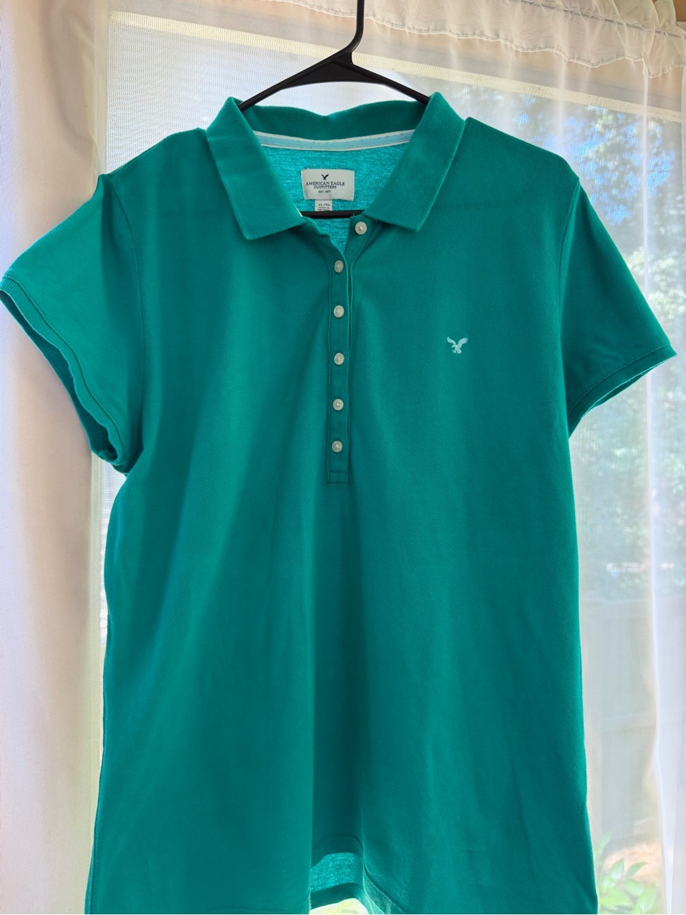 American Eagle Outfitters Teal Short-Sleeve Polo